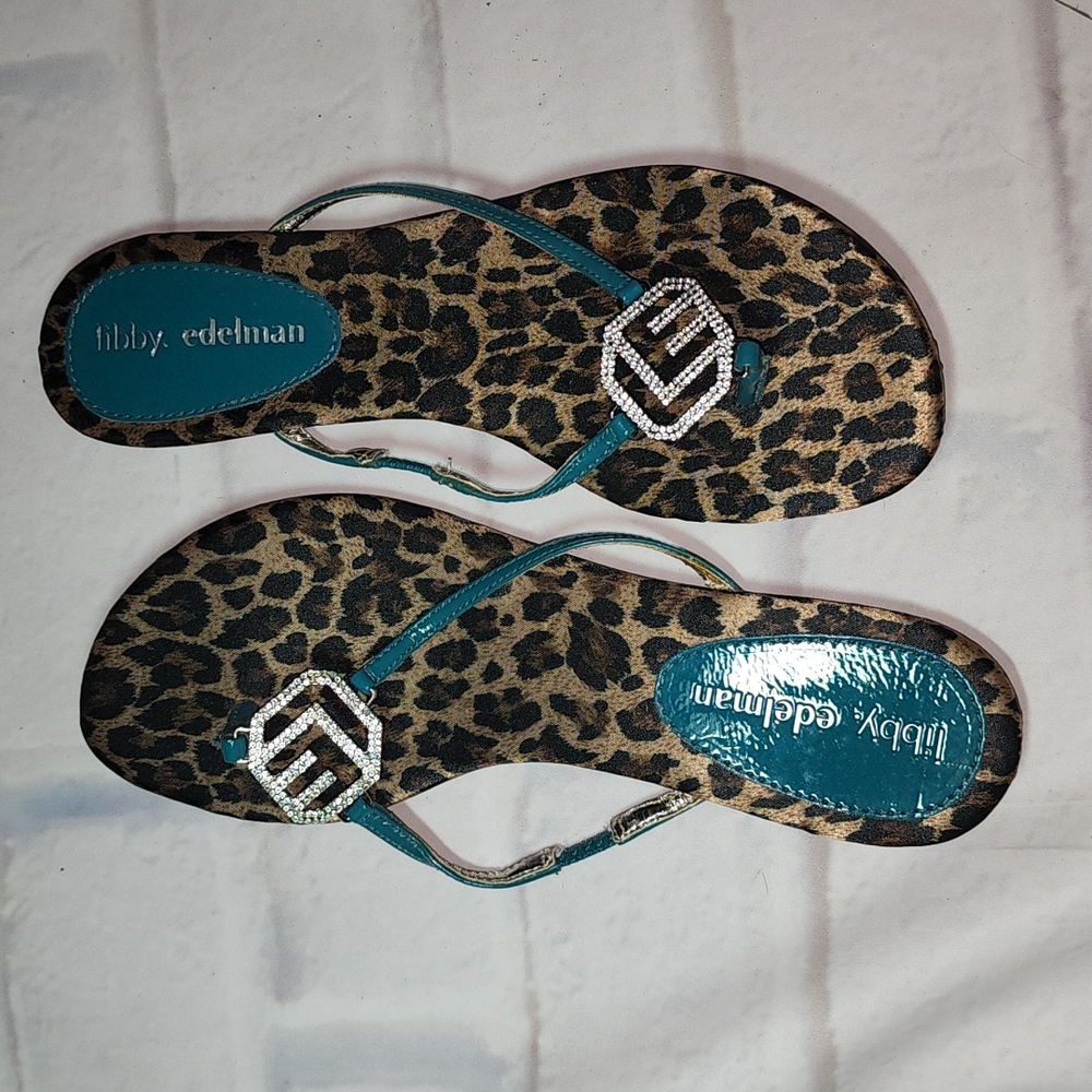 Libby. Edelman cheetah turquoise rhinestone flip flops